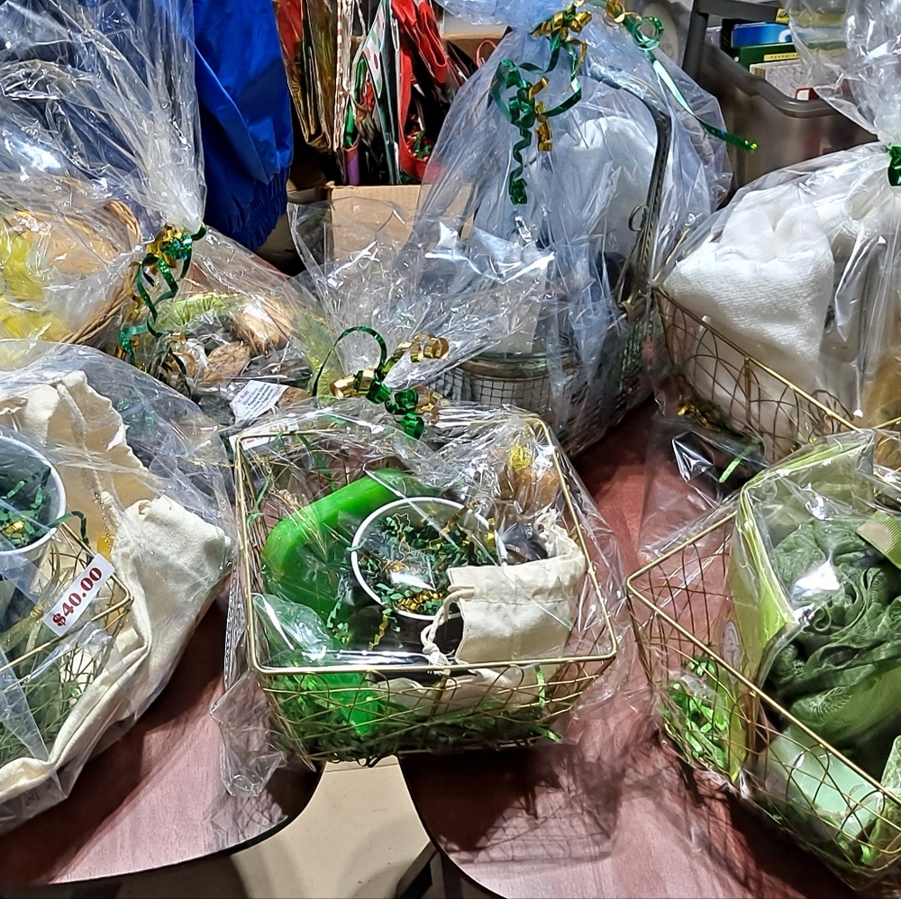 Decorative Gift Baskets with Green and Gold Accents